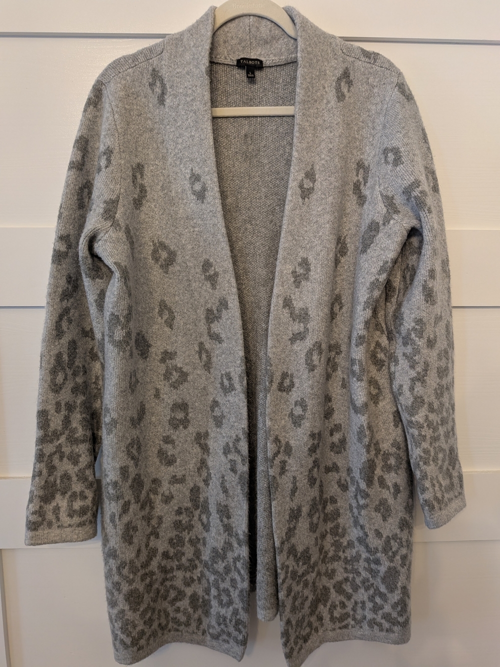Talbots Gray Animal-Print Open Cardigan Sweater